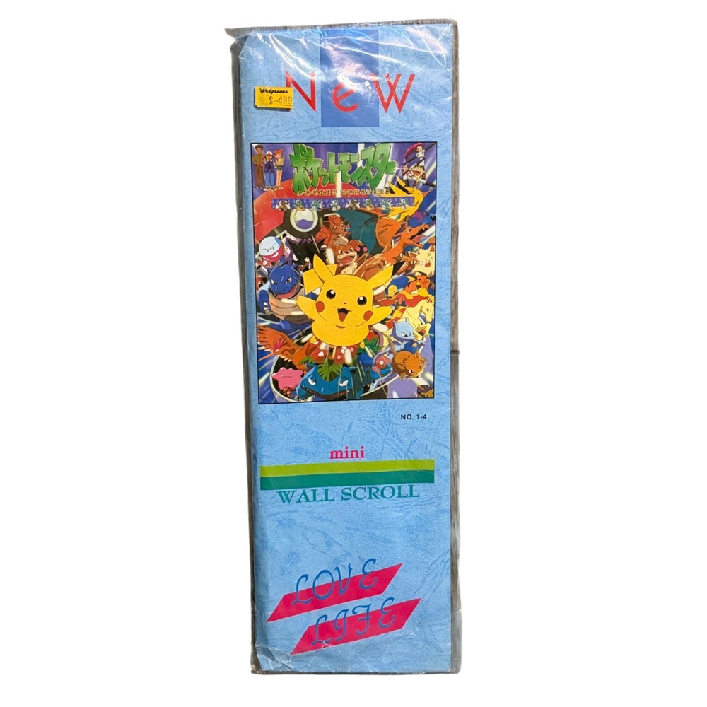 Vintage Pokemon Pocket Monsters Mini Wall Scroll Pikachu Charizard Anime 90s NEW